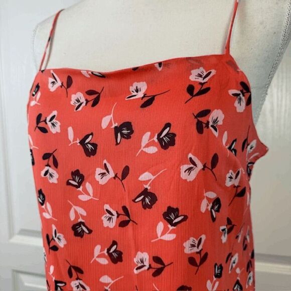 Mi Ami Coral Floral Sundress Chiffon Sheer Overlay Lined Strappy Size Medium - Picture 2 of 11